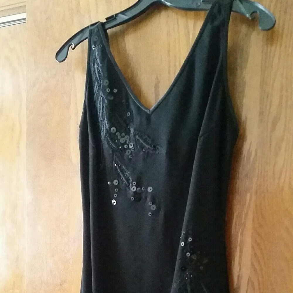 Black full-length gown with embroidery and sequin